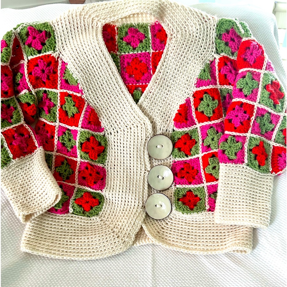 Handmade Crochet Granny Square Cardigan Sweater